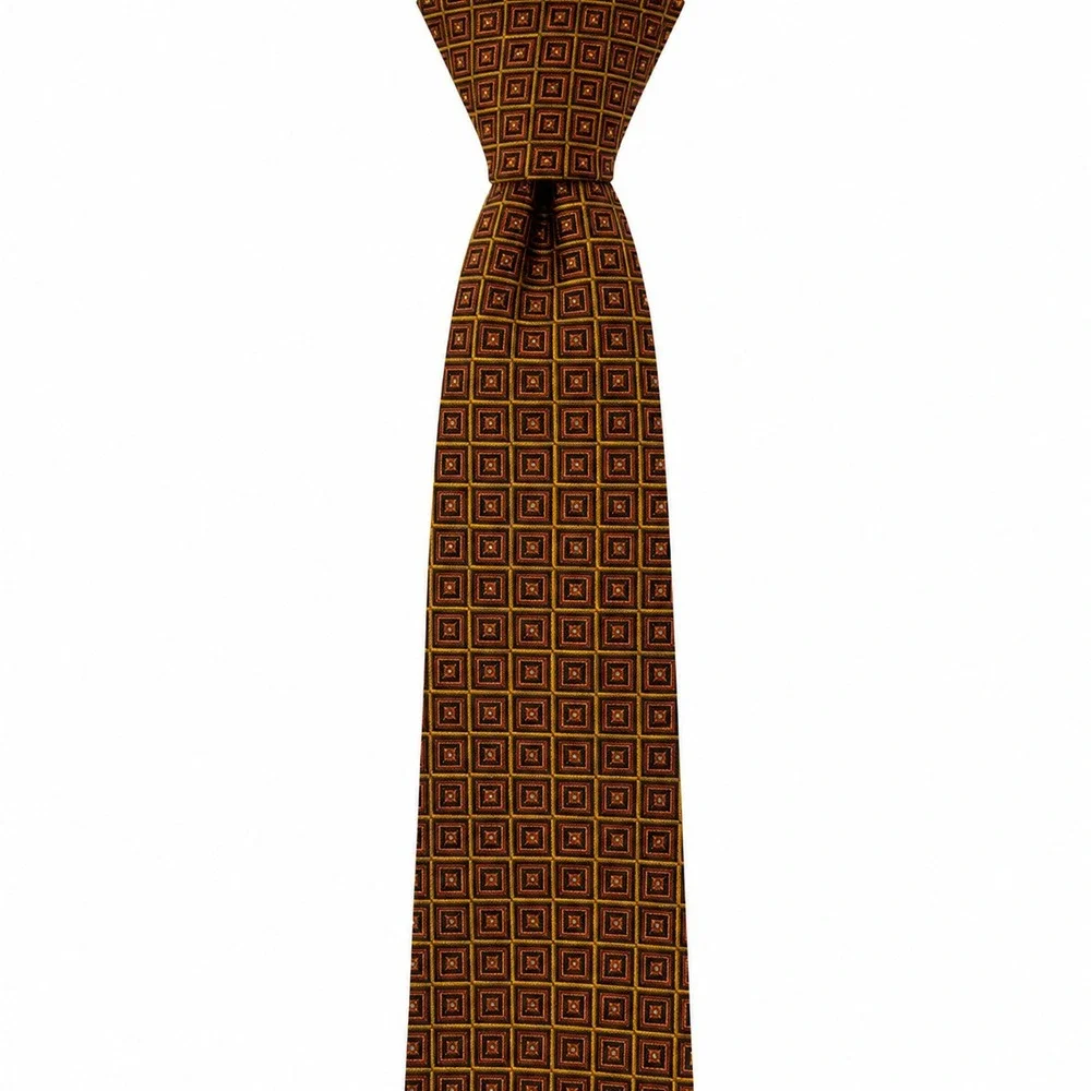 BROOKS BROTHERS Makers Silk Tie Brown Orange Geometric Square Made in USA